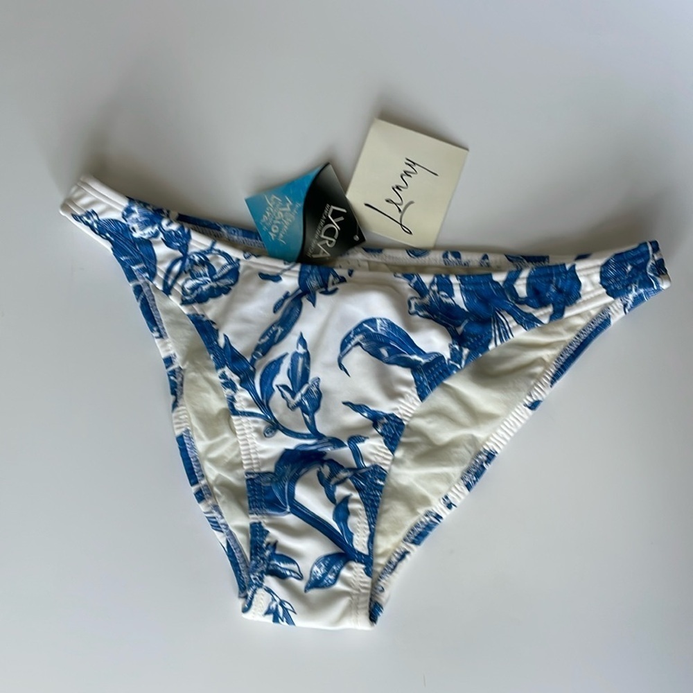 NWT Lenny Niemeyer blue‎ butterfly high waisted cheeky bikini bottom size large